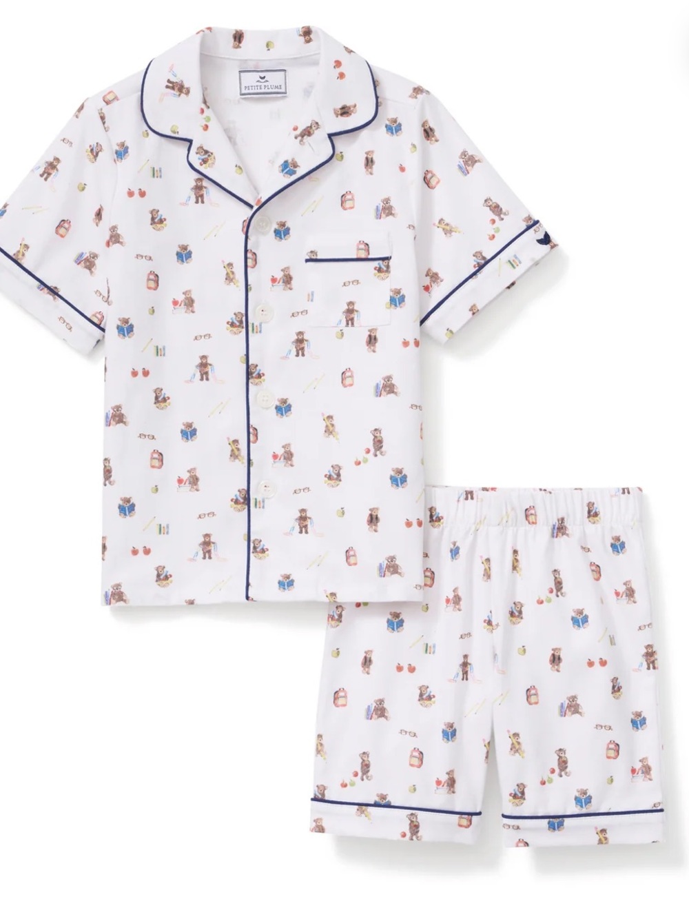 Petite Plume Kid's Twill Pajama Short Set in Teddy Goes To School size 8